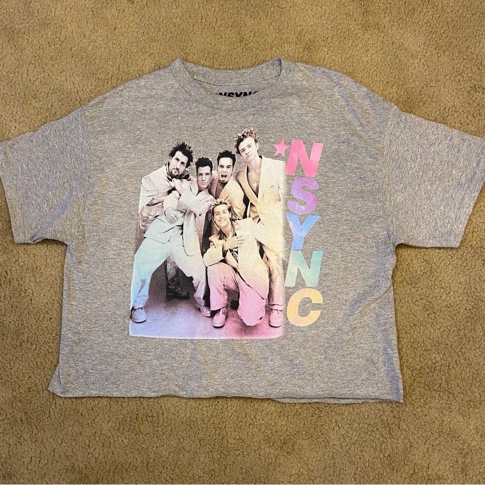 NSYNC gray crop top graphic tshirt band photo size medium NWT